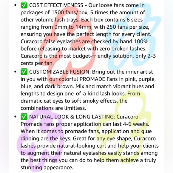 Colored Promade Mix 1500 Fans, 5D Handmade CC Curl, 9-14mm Mixed Length - Picture 3 of 9